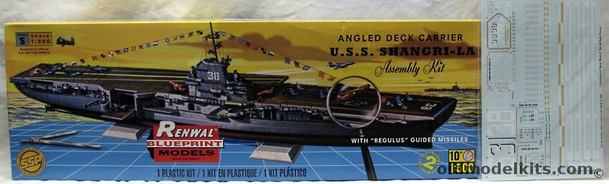 Renwal 1/500 USS Shangri-La CV-38 Aircraft Carrier with Regulus I Missiles (Essex Class Angled Deck) With Starfighter Essex Class Decals (USS Lexington and USS Bon Homme Richard), 85-7819 plastic model kit